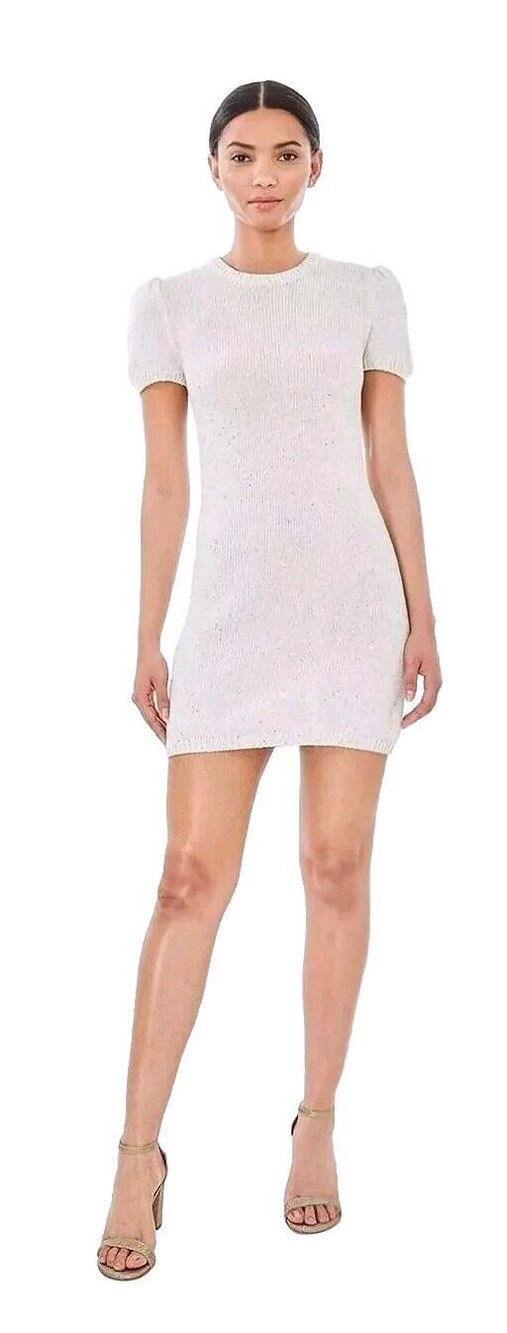 GENERATION LOVE Viola Sequin Beige Sweater Mini Dress Women's XL NWT Fall Winter